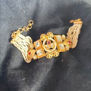 Elegant Gold and Red Beaded Bracelet New